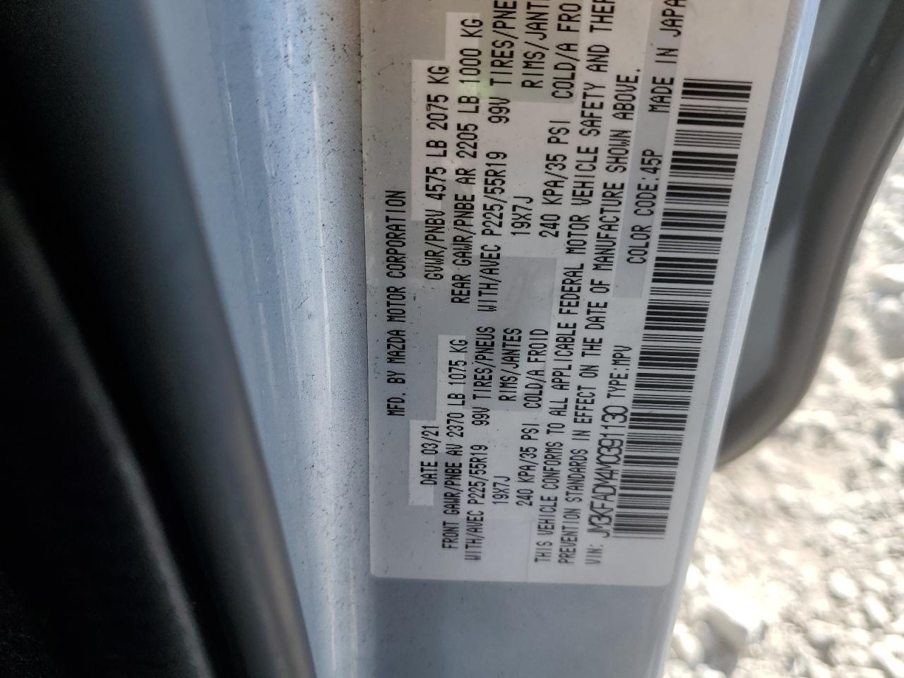 2021 Mazda Cx-5 Grand Touring VIN: JM3KFADM4M0391130 Lot: 93041755