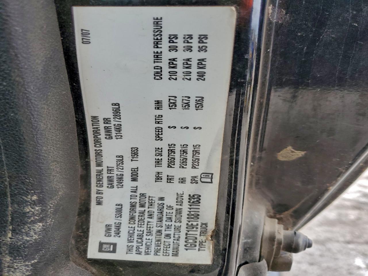 2008 Chevrolet Colorado VIN: 1GCDT19E188111635 Lot: 94666595