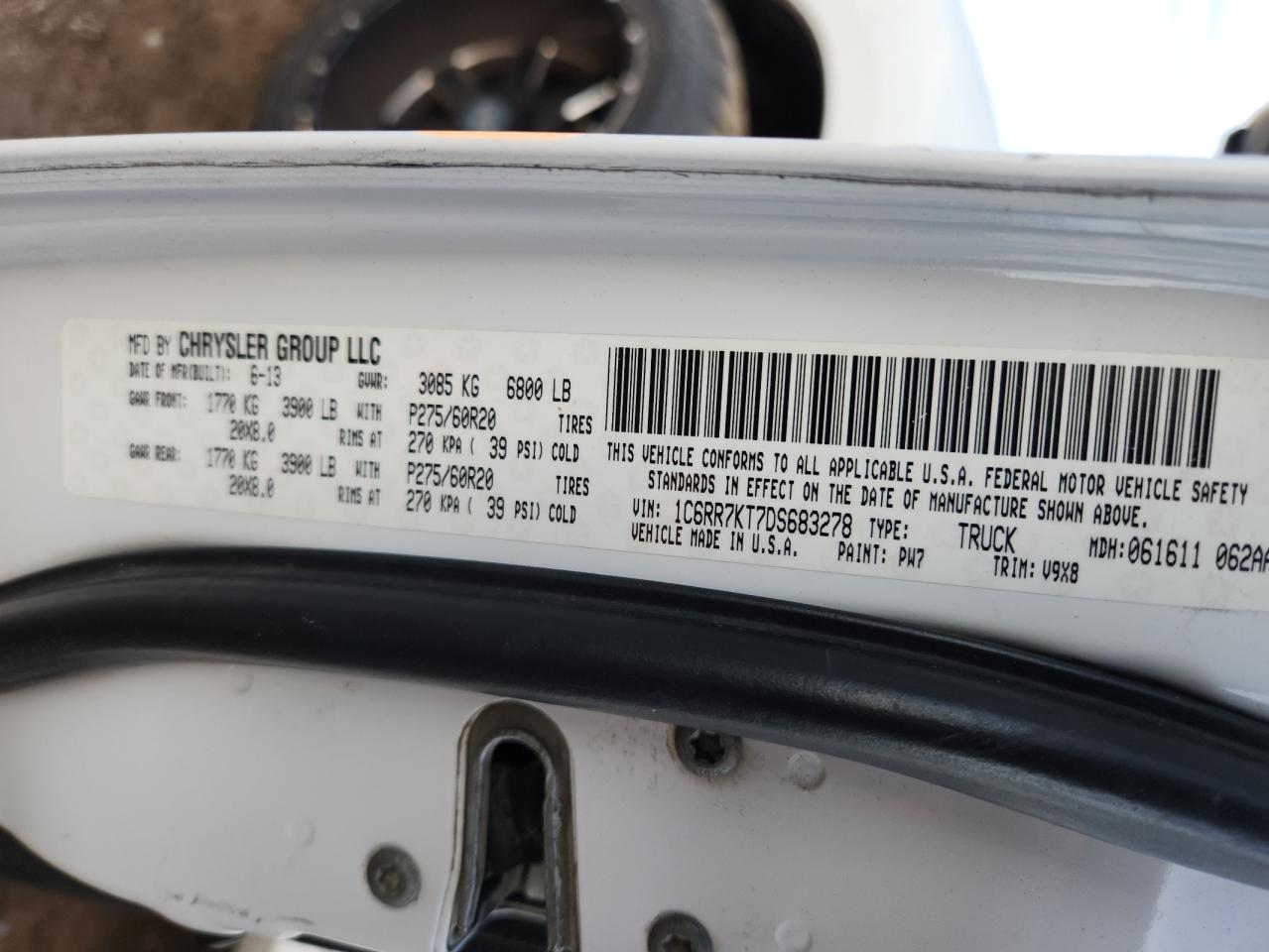 2013 Ram 1500 St VIN: 1C6RR7KT7DS683278 Lot: 92166495