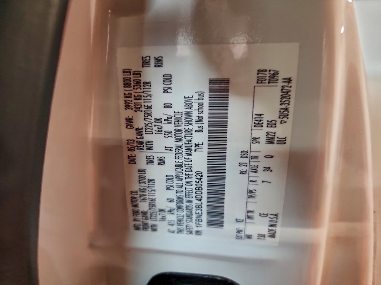 2013 Ford Econoline E350 Super Duty Wagon VIN: 1FBNE3BL4DDB05420 Lot: 92719035