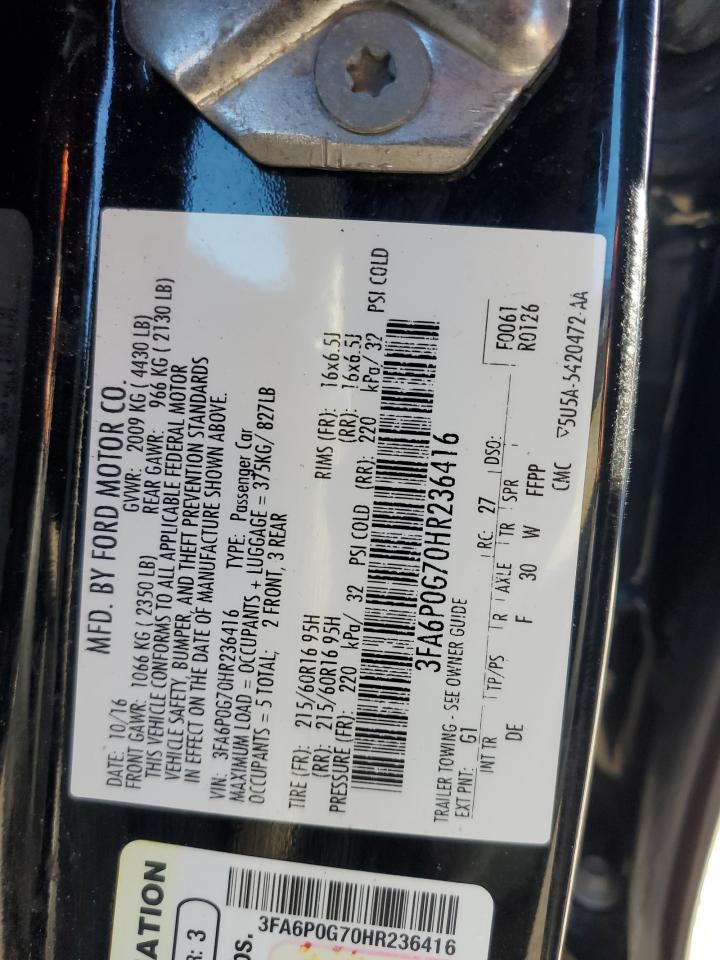 2017 Ford Fusion S VIN: 3FA6P0G70HR236416 Lot: 90719815