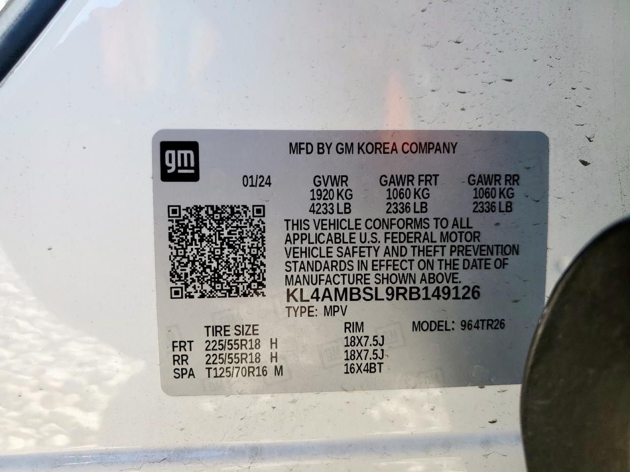 2024 Buick Encore Gx Preferred VIN: KL4AMBSL9RB149126 Lot: 92385885