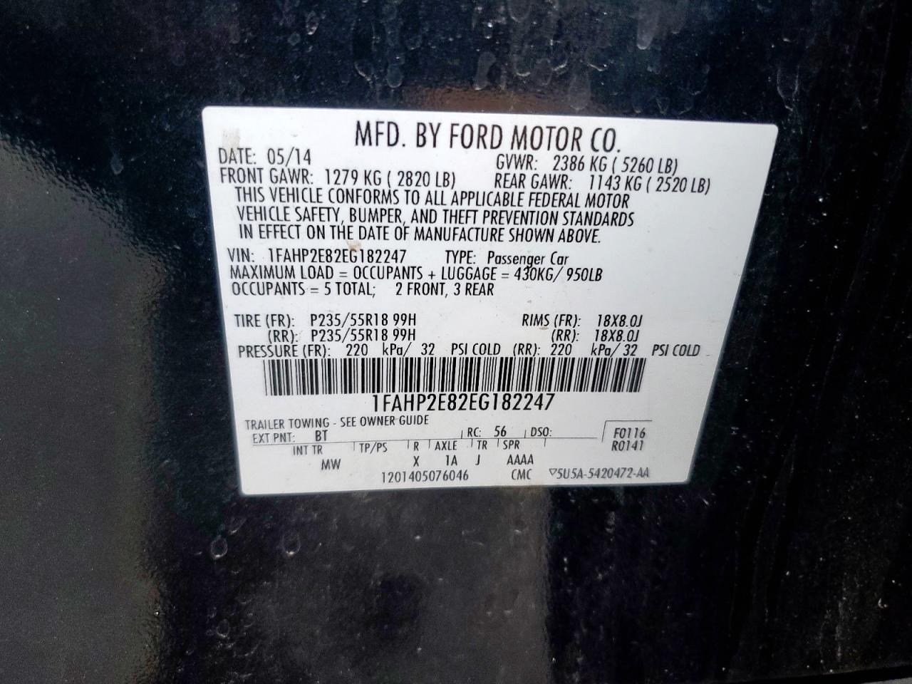 2014 Ford Taurus Sel VIN: 1FAHP2E82EG182247 Lot: 92026105