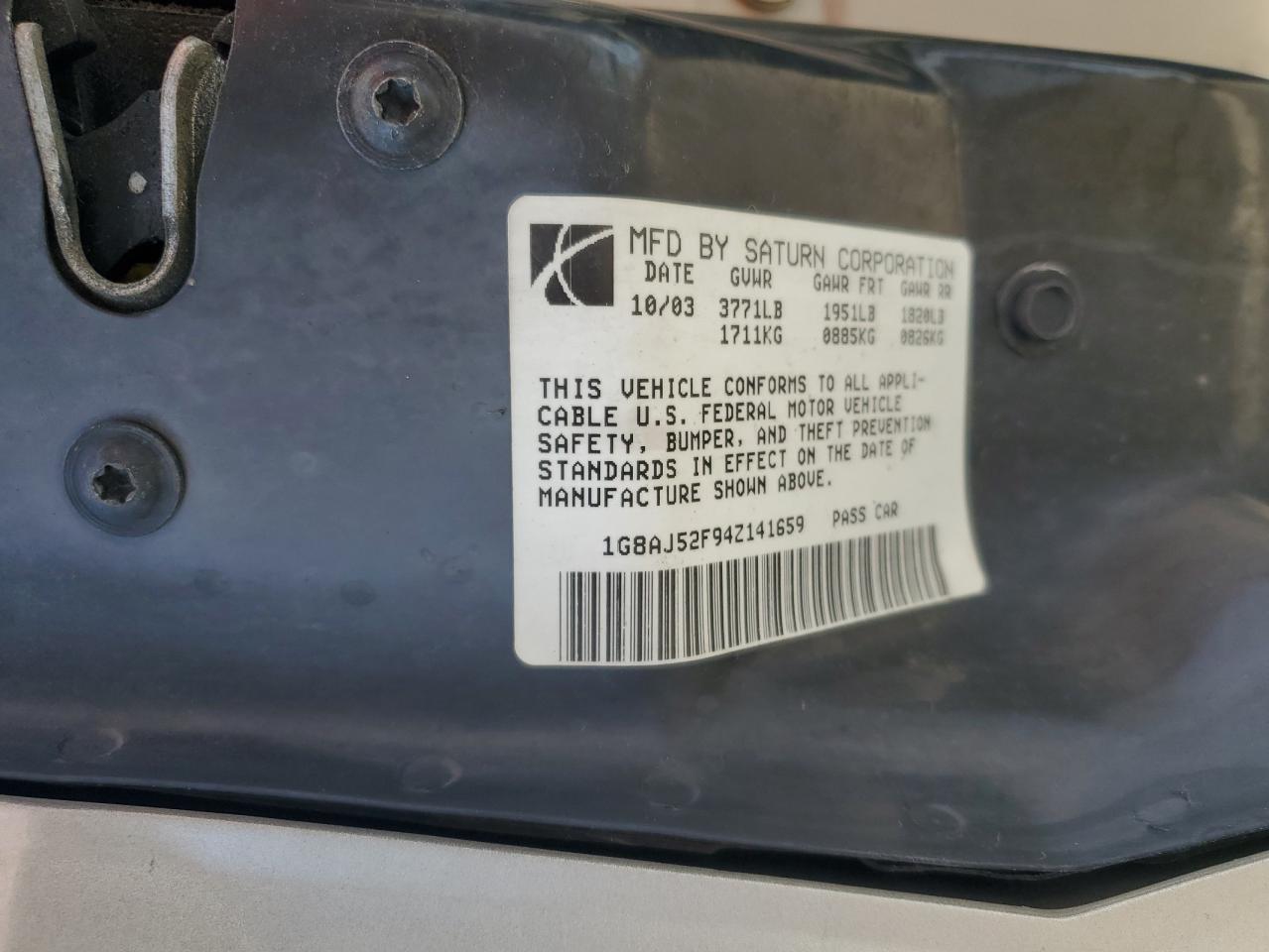 2004 Saturn Ion Level 2 VIN: 1G8AJ52F94Z141659 Lot: 93243705