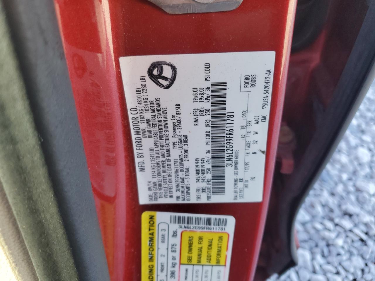 2015 Lincoln Mkz VIN: 3LN6L2G99FR611781 Lot: 90465985