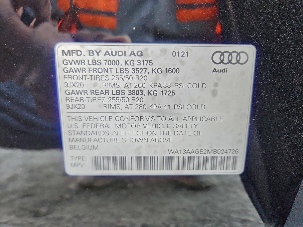 2021 Audi E-Tron Sportback Prestige VIN: WA13AAGE2MB024726 Lot: 94639445