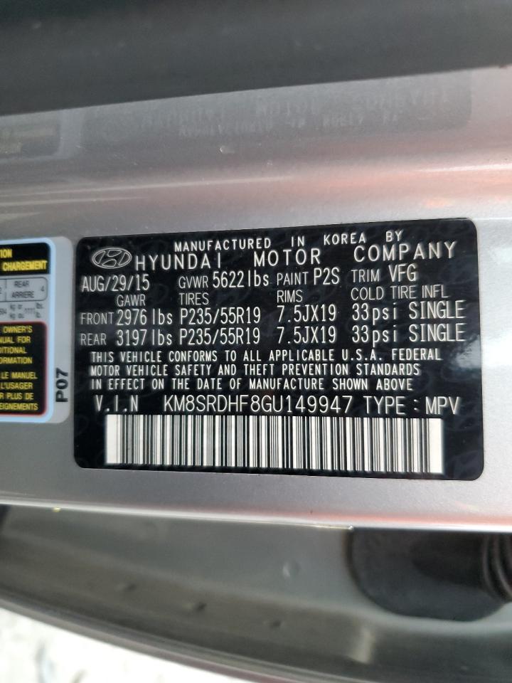 2016 Hyundai Santa Fe Se Ultimate VIN: KM8SRDHF8GU149947 Lot: 93097065