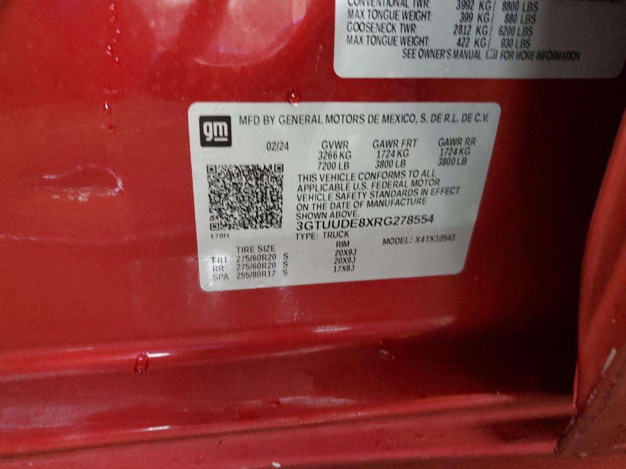 2024 GMC Sierra K1500 Slt VIN: 3GTUUDE8XRG278554 Lot: 93486855