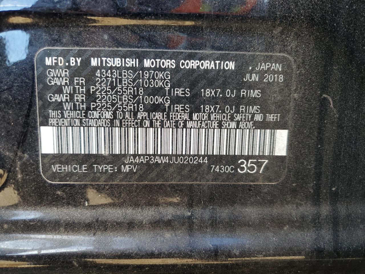 2018 Mitsubishi Outlander Sport Es VIN: JA4AP3AW4JU020244 Lot: 93197515