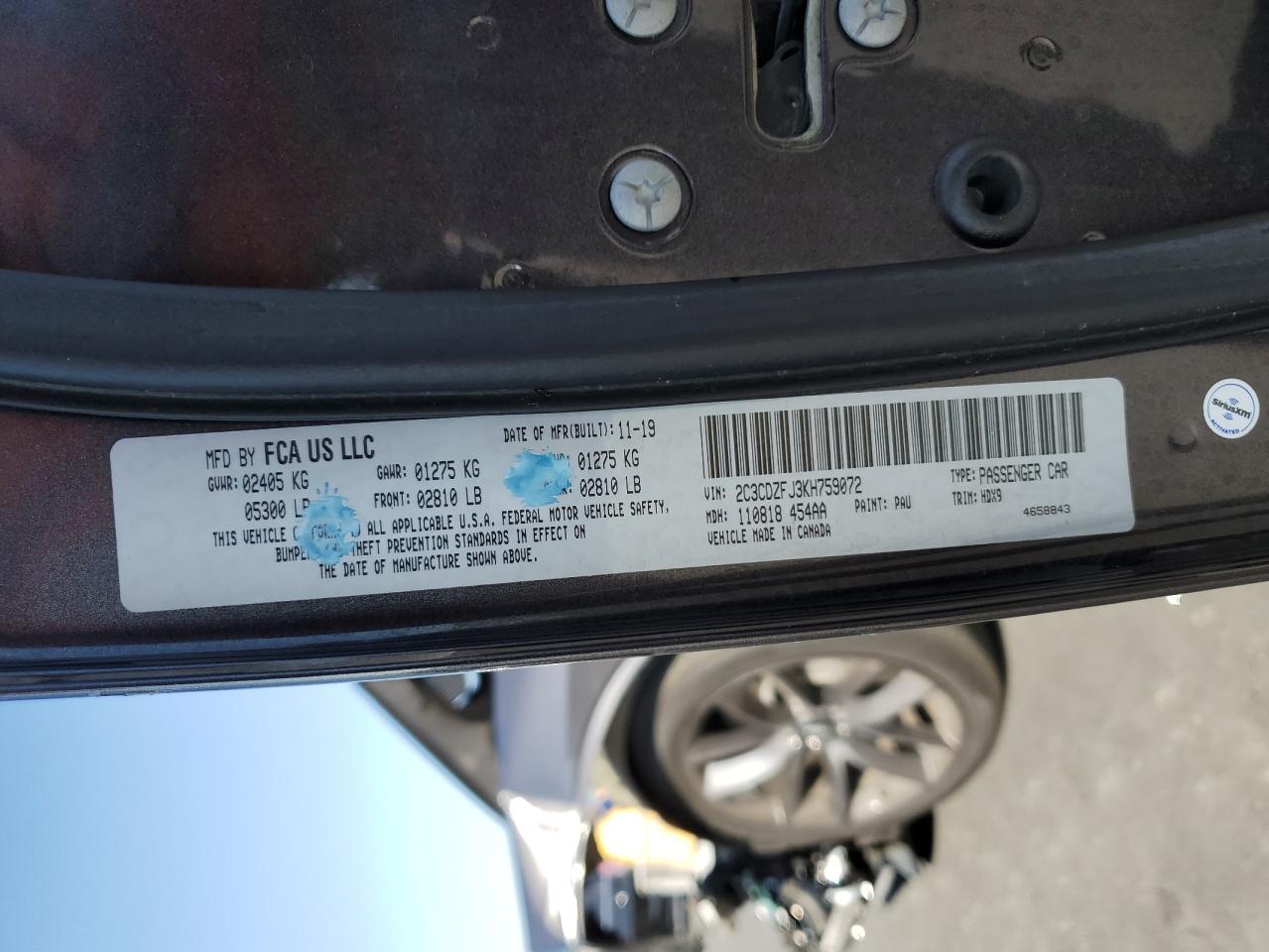 2019 Dodge Challenger R/T Scat Pack VIN: 2C3CDZFJ3KH759072 Lot: 91466615