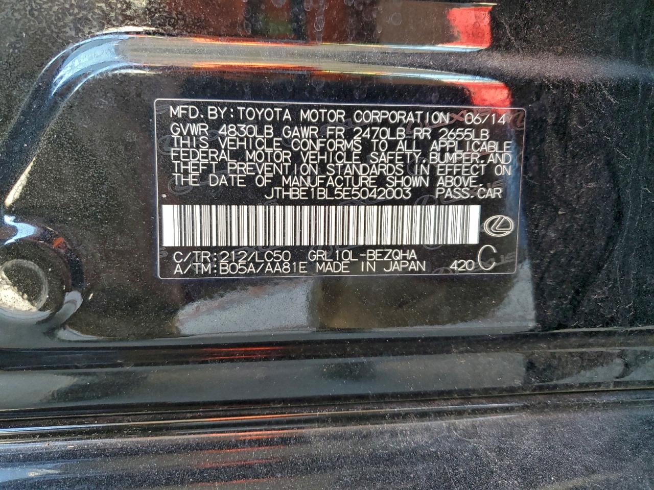 2014 Lexus Gs 350 VIN: JTHBE1BL5E5042003 Lot: 93686825