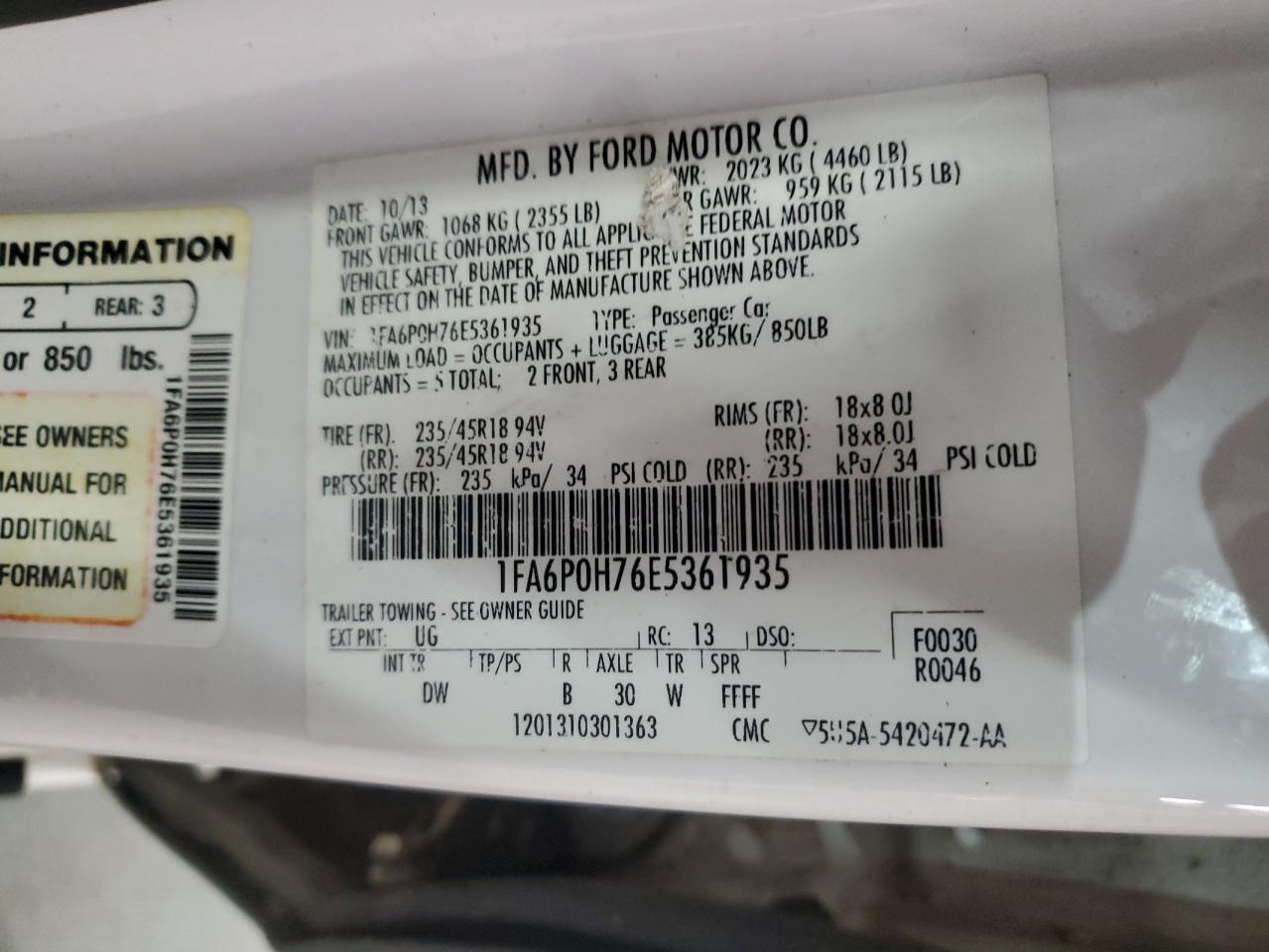 2014 Ford Fusion Se VIN: 1FA6P0H76E5361935 Lot: 91616165