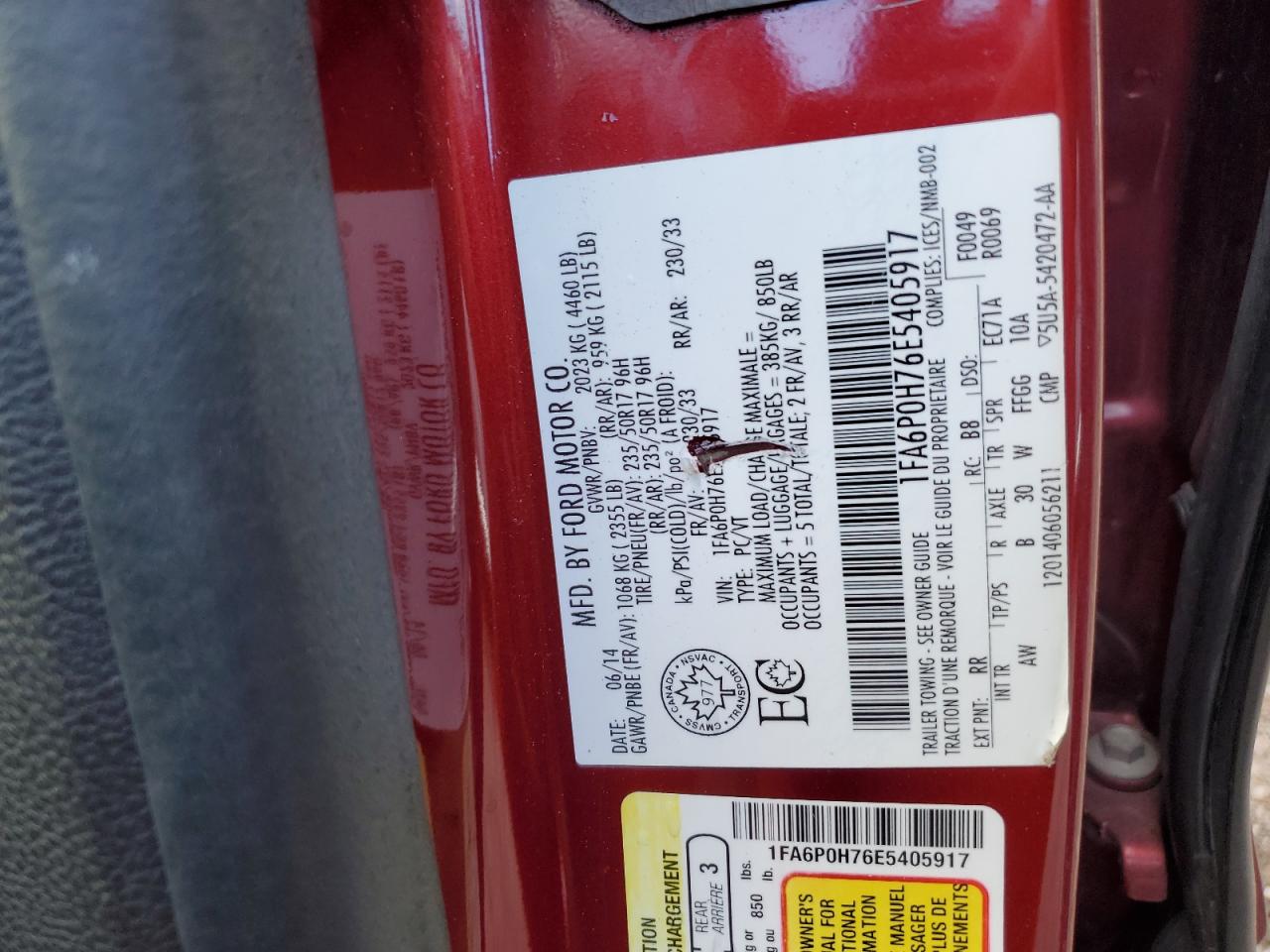 2014 Ford Fusion Se VIN: 1FA6P0H76E5405917 Lot: 90625005