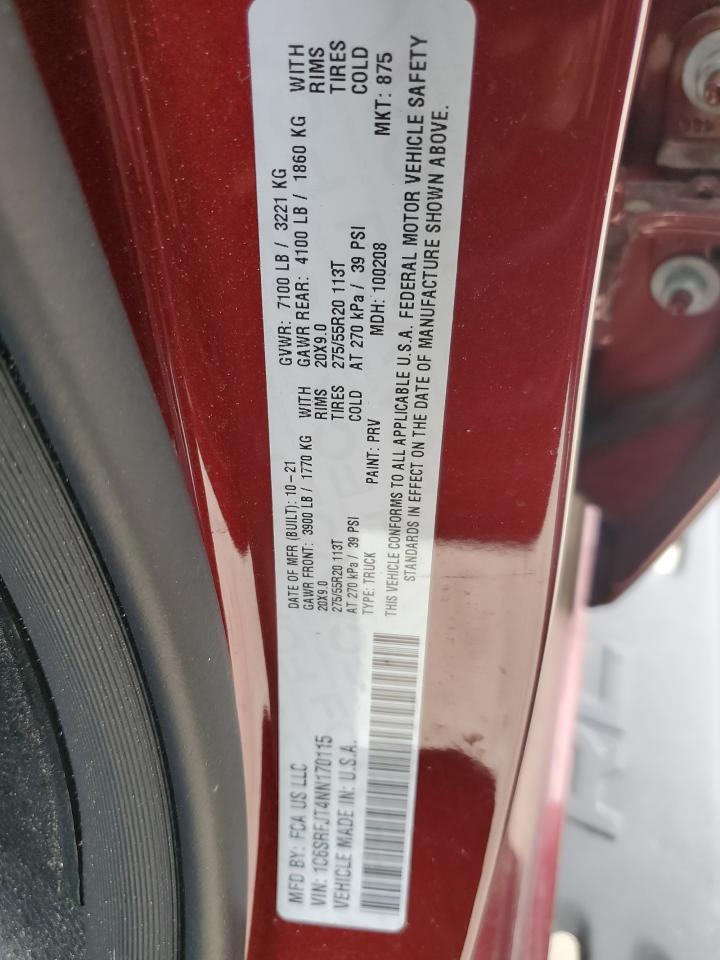 2022 Ram 1500 Laramie VIN: 1C6SRFJT4NN170115 Lot: 93727315