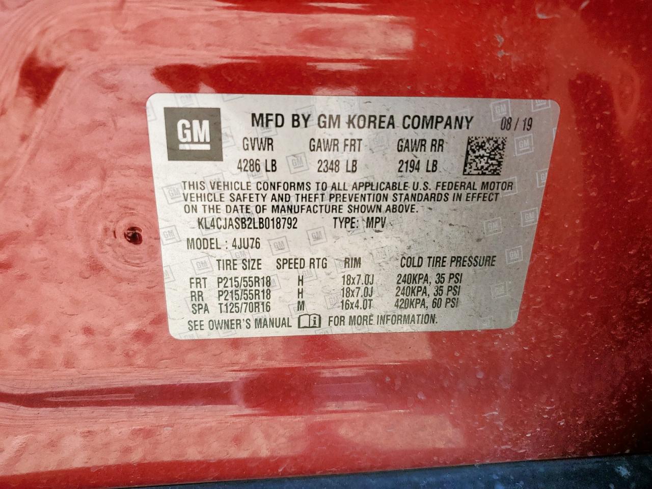 2020 Buick Encore Preferred VIN: KL4CJASB2LB018792 Lot: 91604405