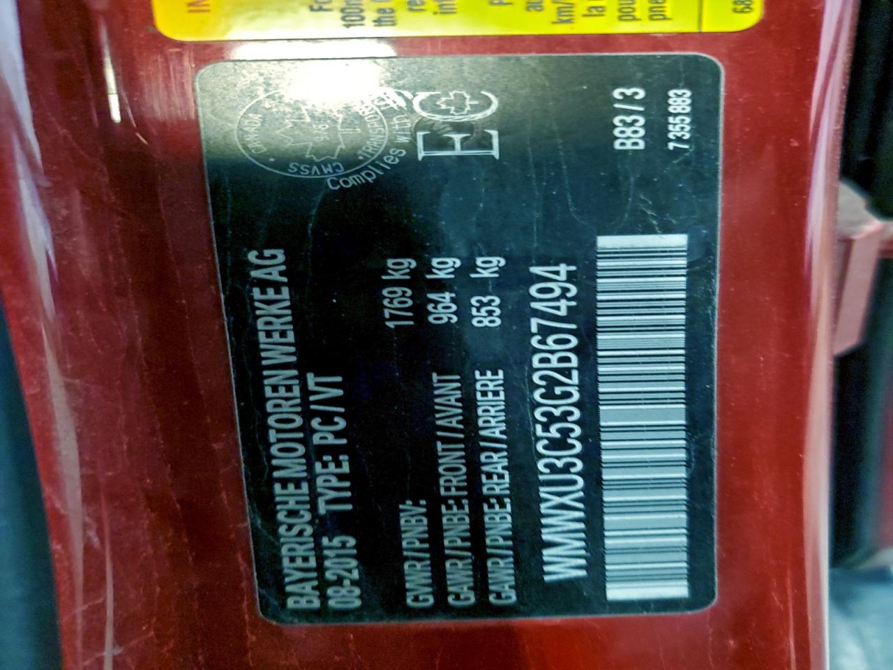 2016 Mini Cooper S VIN: WMWXU3C53G2B67494 Lot: 93828685