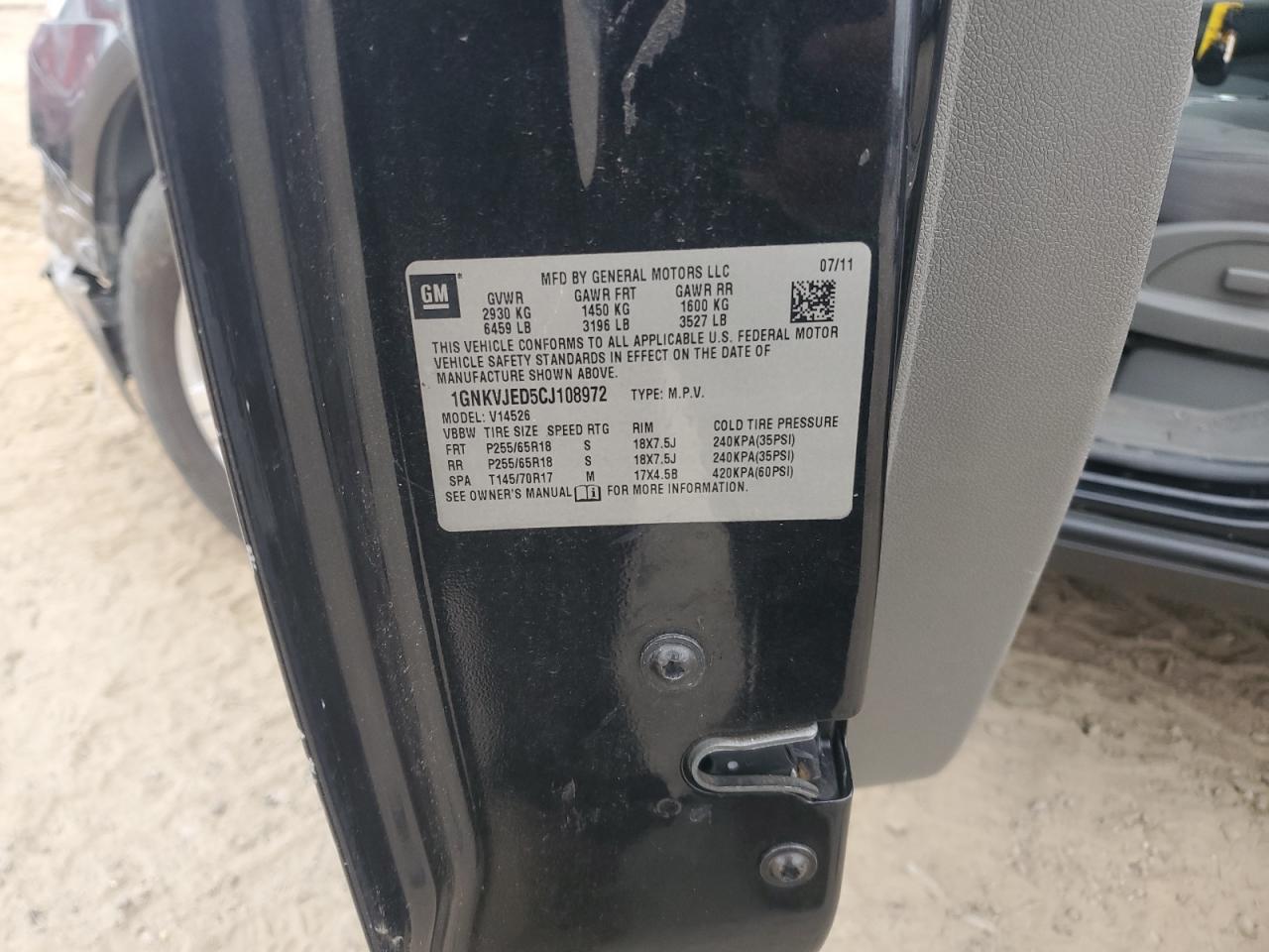 2012 Chevrolet Traverse Lt VIN: 1GNKVJED5CJ108972 Lot: 92992365