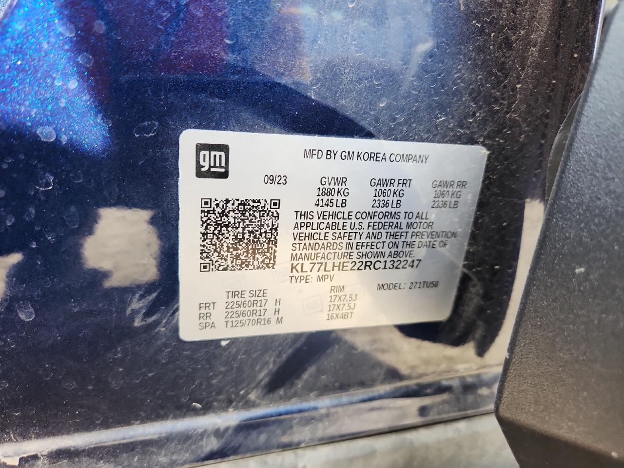 2024 Chevrolet Trax 1Lt VIN: KL77LHE22RC132247 Lot: 92894985