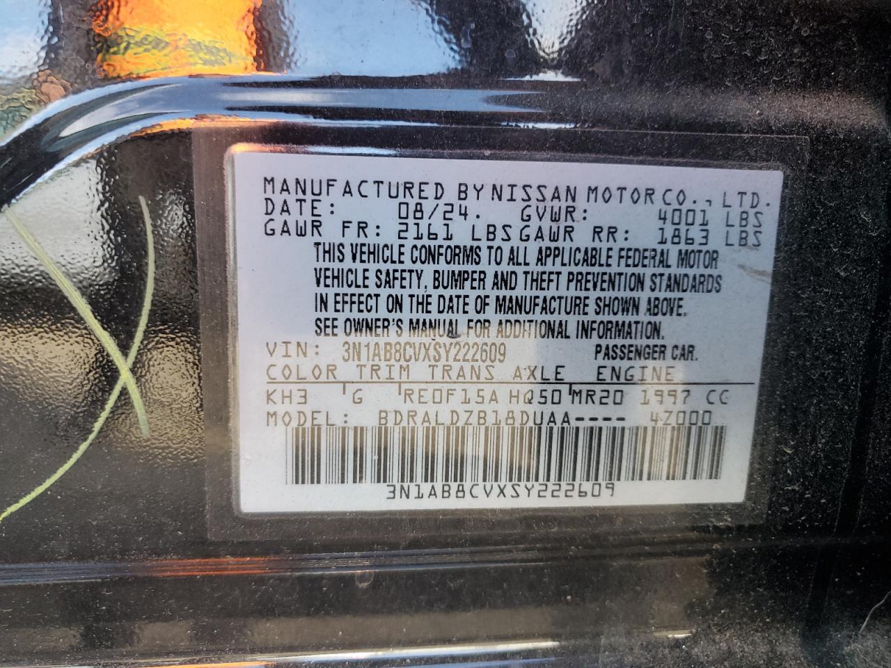 2025 Nissan Sentra Sv VIN: 3N1AB8CVXSY222609 Lot: 92832155