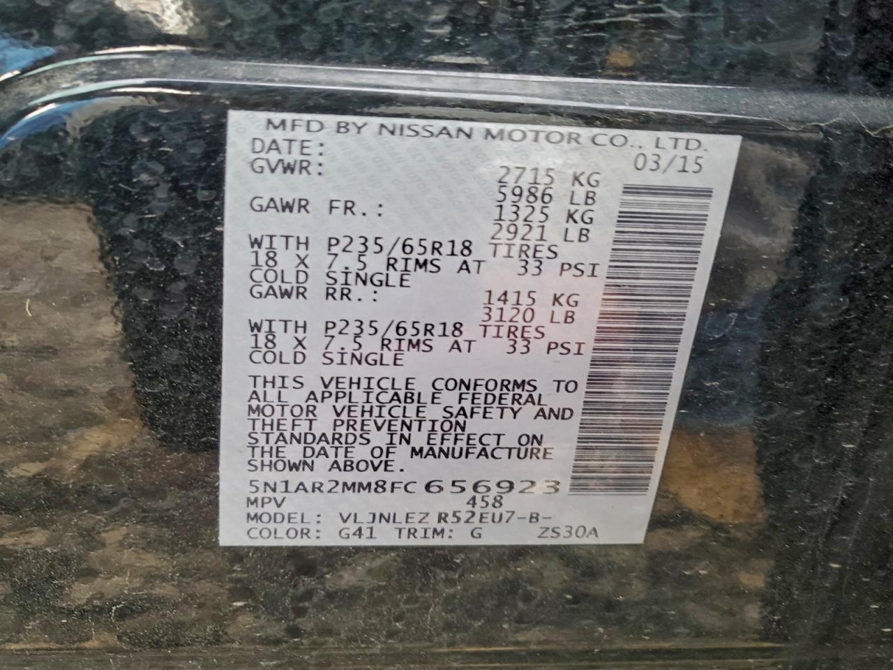 2015 Nissan Pathfinder S VIN: 5N1AR2MM8FC656923 Lot: 93296835