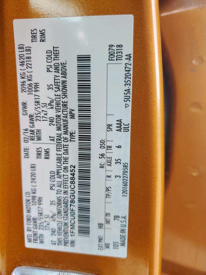 2016 Ford Escape S VIN: 1FMCU0F78GUC88452 Lot: 92128525