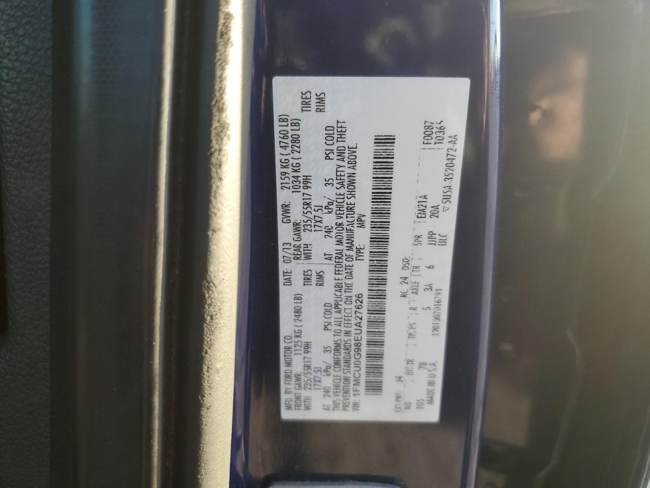 2014 Ford Escape Se VIN: 1FMCU0G98EUA27626 Lot: 92827895