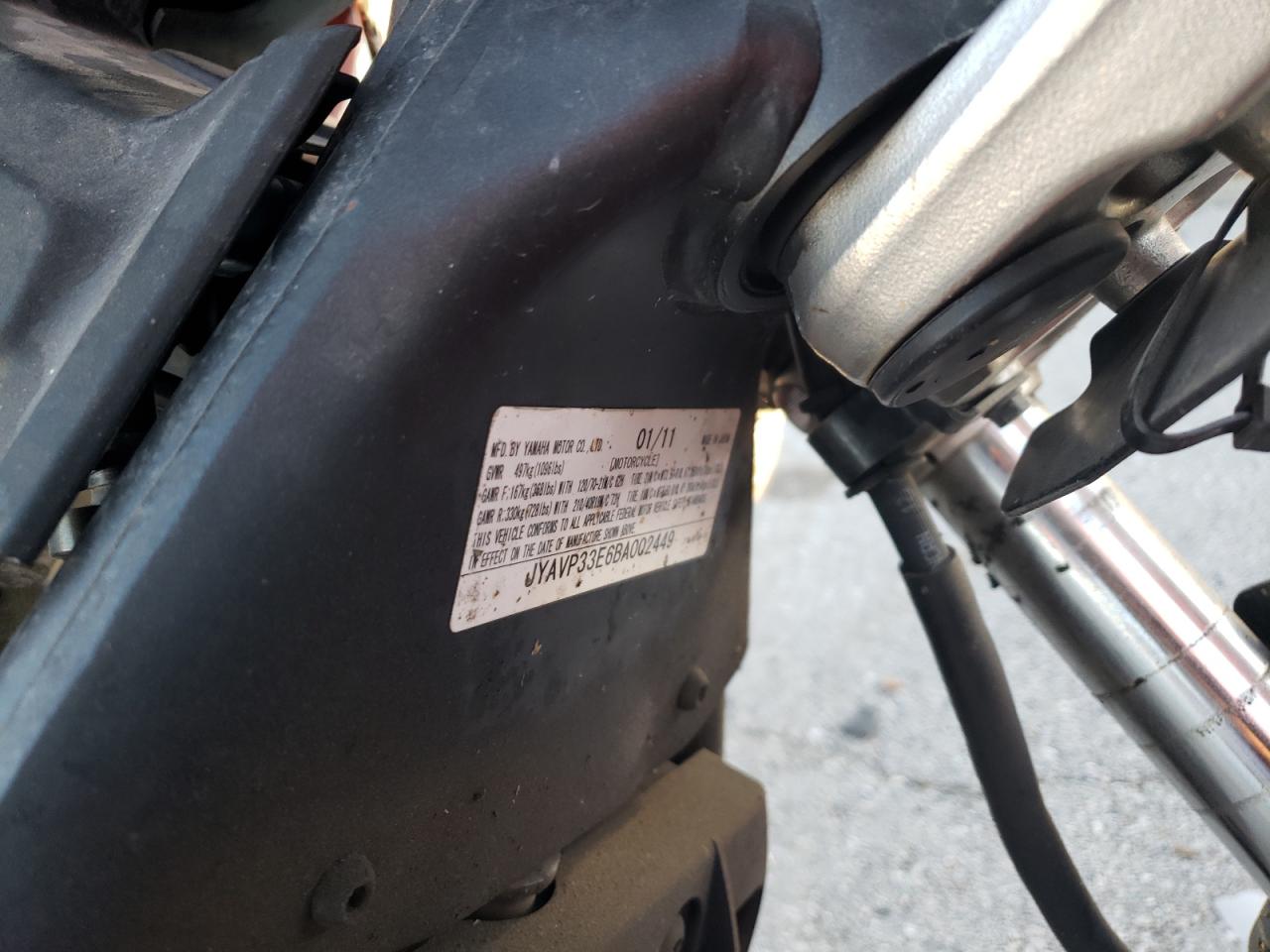 2011 Yamaha Xvs1300 Cu VIN: JYAVP33E6BA002449 Lot: 92498045