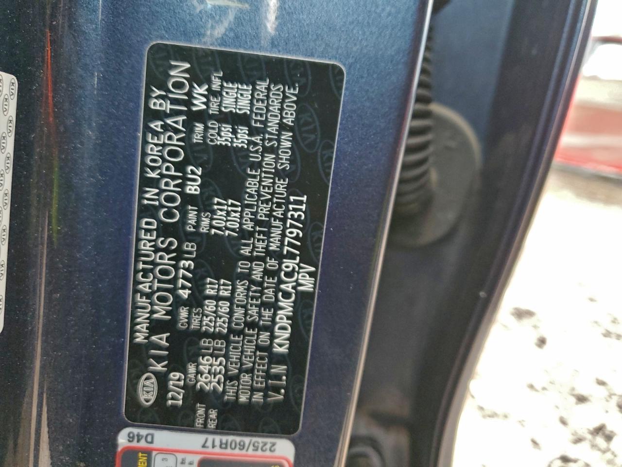 2020 Kia Sportage Lx VIN: KNDPMCAC9L7797311 Lot: 94403065