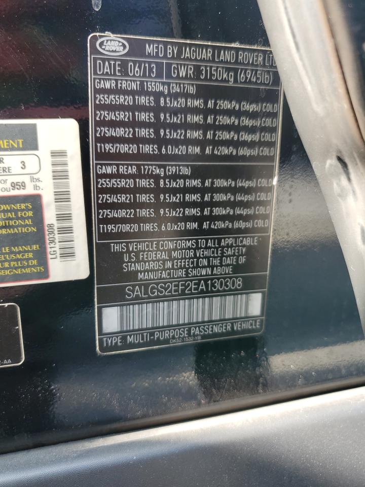 2014 Land Rover Range Rover Supercharged VIN: SALGS2EF2EA130308 Lot: 91463445