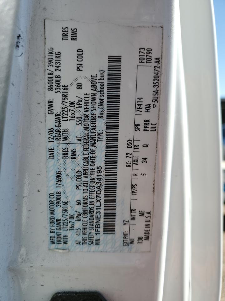 2007 Ford Econoline E350 Super Duty Wagon VIN: 1FBNE31LX7DA34195 Lot: 90722165