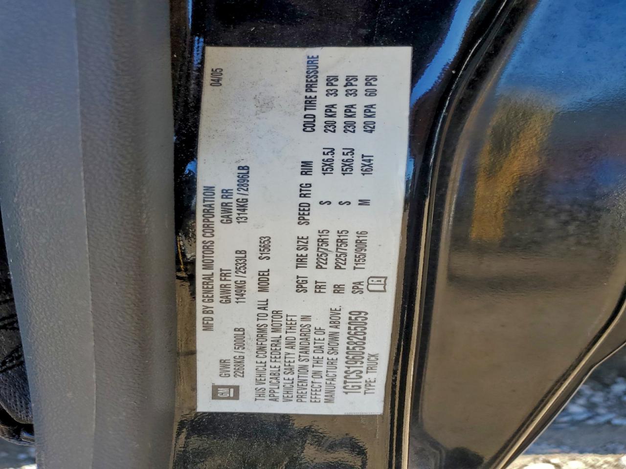 2005 GMC Canyon VIN: 1GTCS196058265059 Lot: 93870375