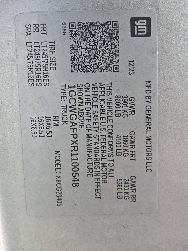 2024 Chevrolet Express G2500 VIN: 1GCWGAFPXR1100548 Lot: 91178245