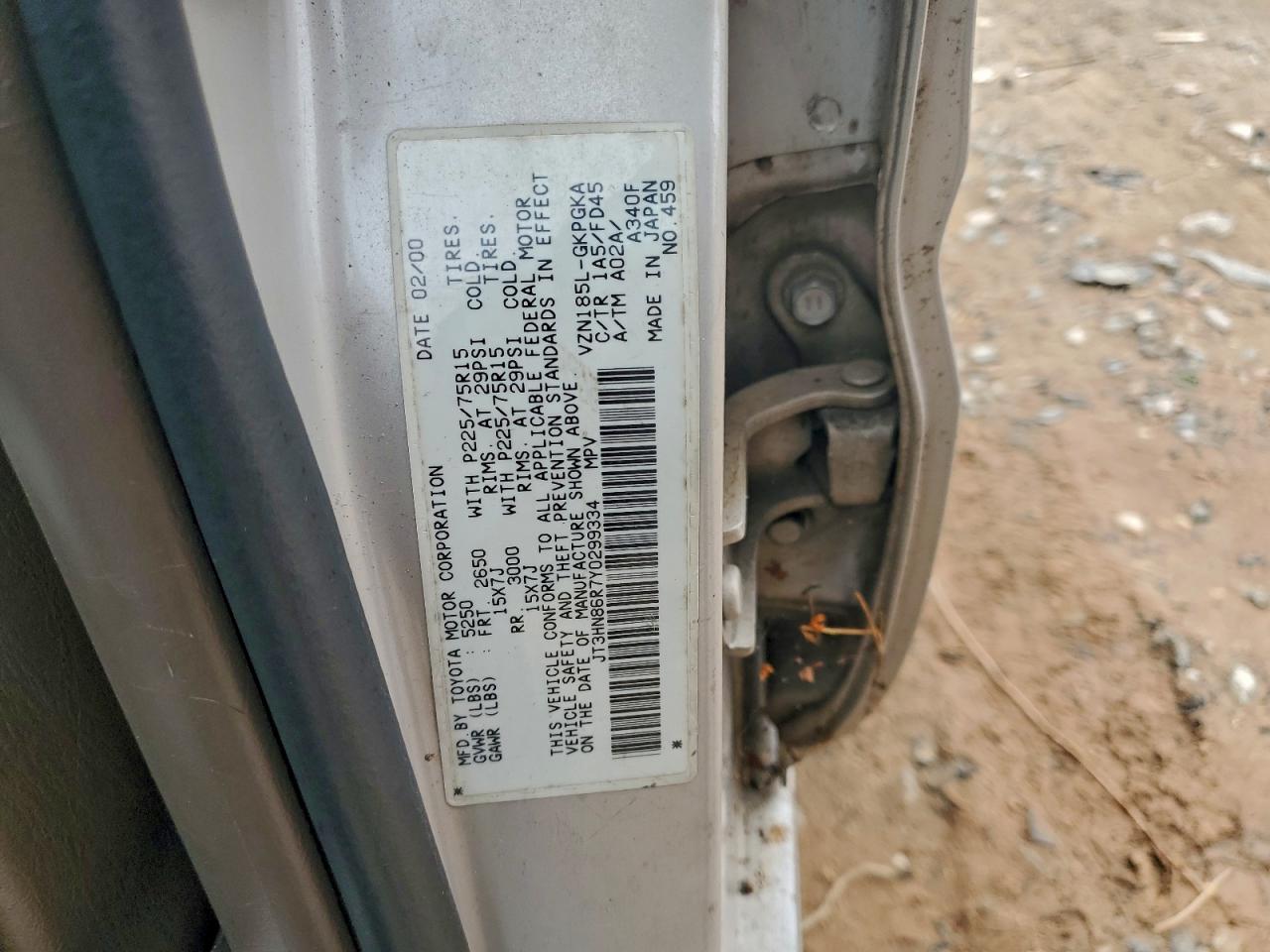 2000 Toyota 4Runner Sr5 VIN: JT3HN86R7Y0299334 Lot: 93901495