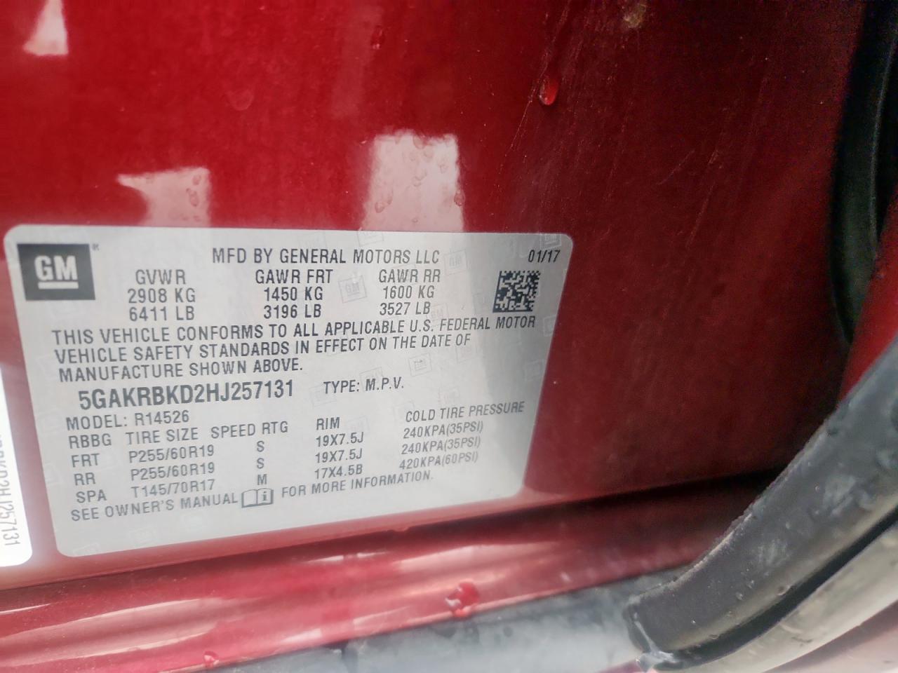 2017 Buick Enclave VIN: 5GAKRBKD2HJ257131 Lot: 93894465