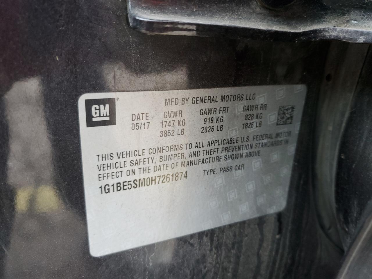 2017 Chevrolet Cruze Lt VIN: 1G1BE5SM0H7261874 Lot: 92087225