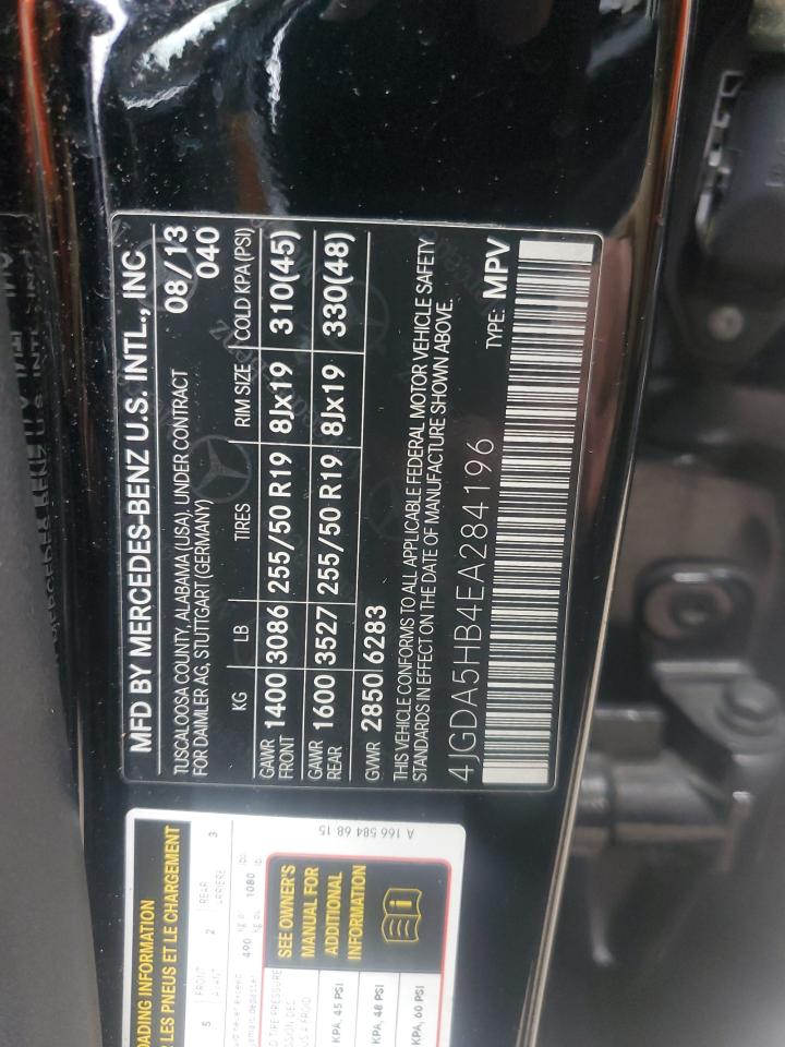 2014 Mercedes-Benz Ml 350 4Matic VIN: 4JGDA5HB4EA284196 Lot: 91569555