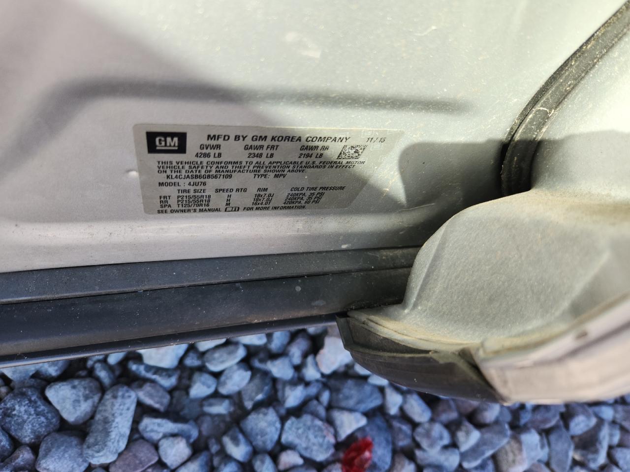 2016 Buick Encore VIN: KL4CJASB6GB567109 Lot: 92308015