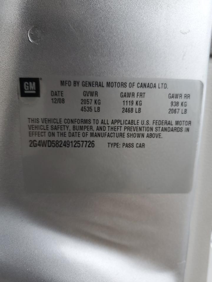 2009 Buick Lacrosse Cxl VIN: 2G4WD582491257726 Lot: 90048545