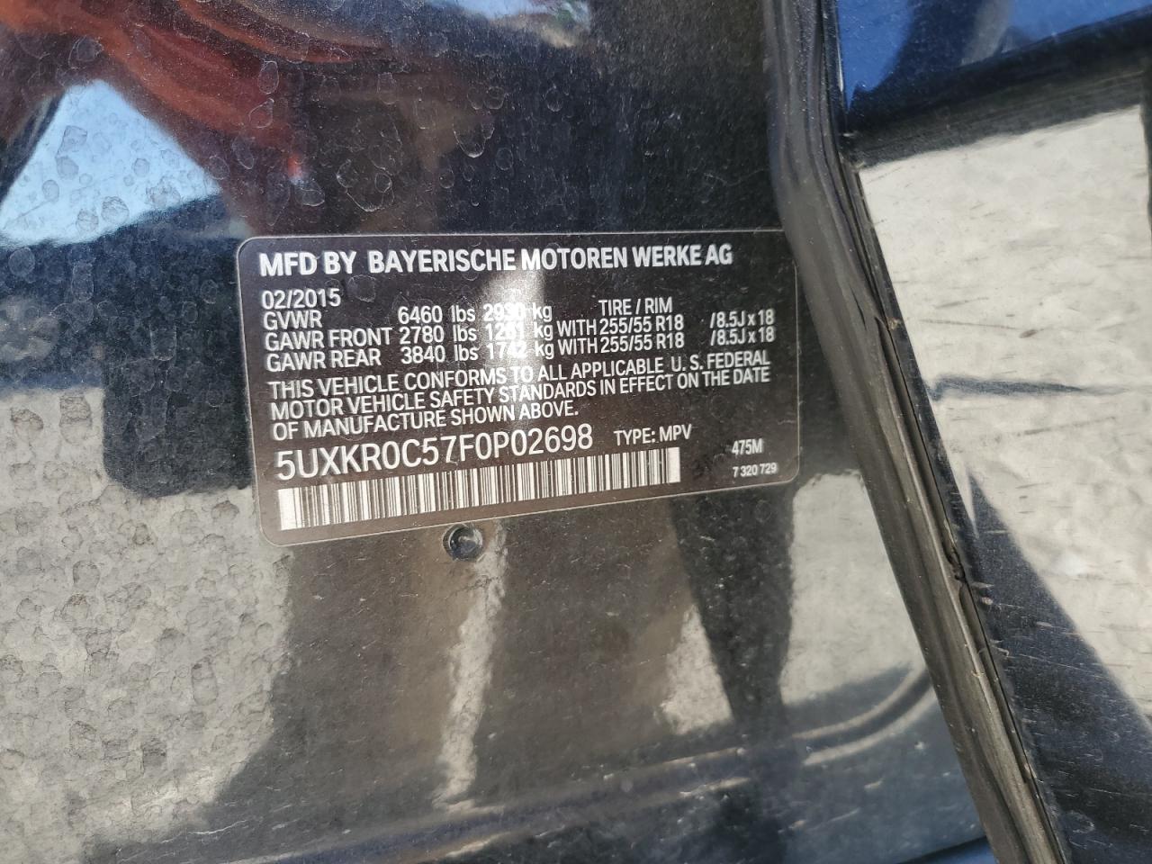 2015 BMW X5 xDrive35I VIN: 5UXKR0C57F0P02698 Lot: 92893495