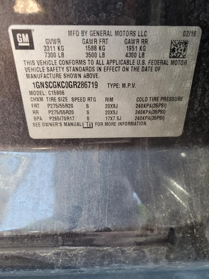 2016 Chevrolet Suburban C1500 Ls VIN: 1GNSCGKC0GR286719 Lot: 92092795