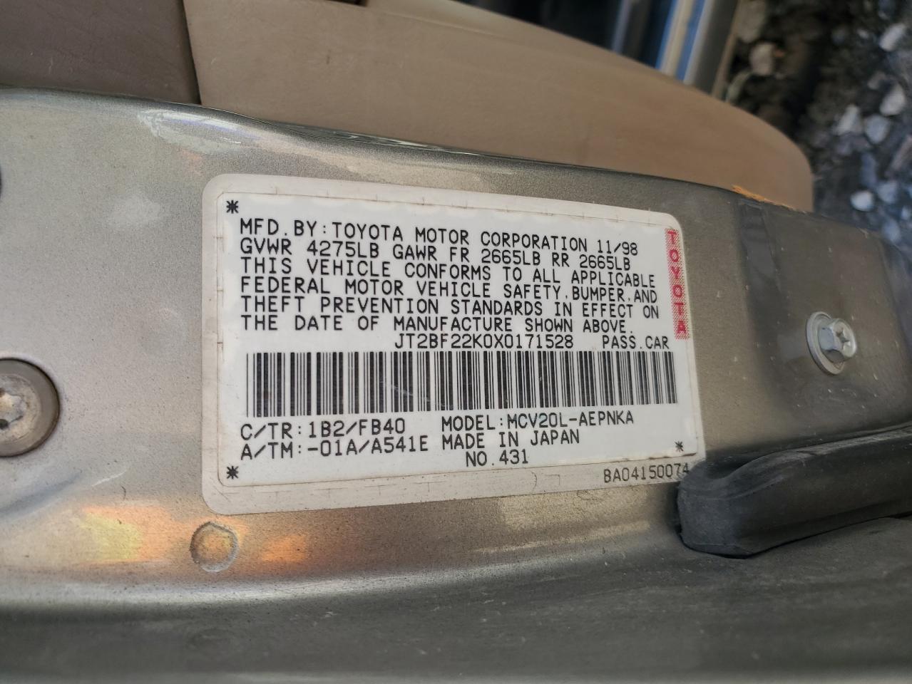 1999 Toyota Camry Le VIN: JT2BF22K0X0171528 Lot: 90367745