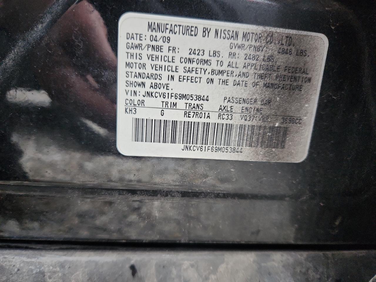 2009 Infiniti G37 VIN: JNKCV61F69M053844 Lot: 92124775