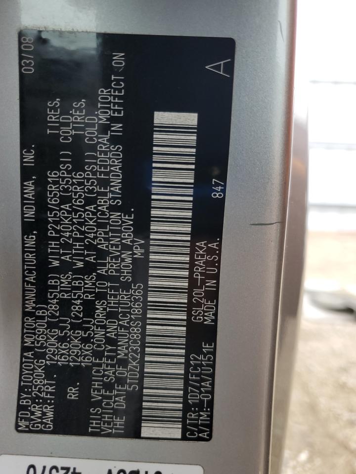 2008 Toyota Sienna Ce VIN: 5TDZK23C88S186365 Lot: 93405645