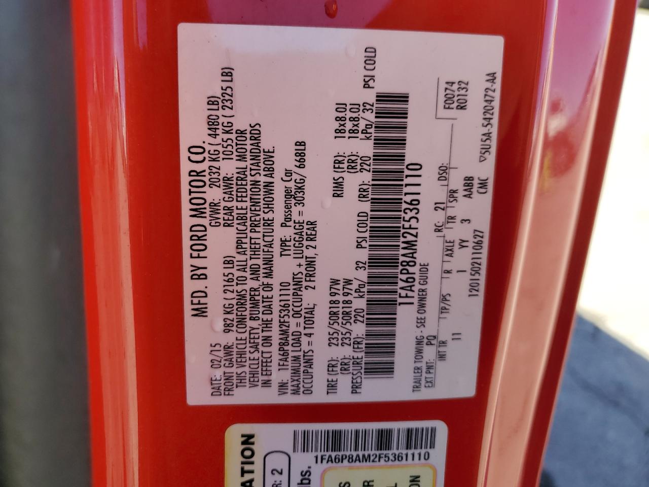 2015 Ford Mustang VIN: 1FA6P8AM2F5361110 Lot: 91354735