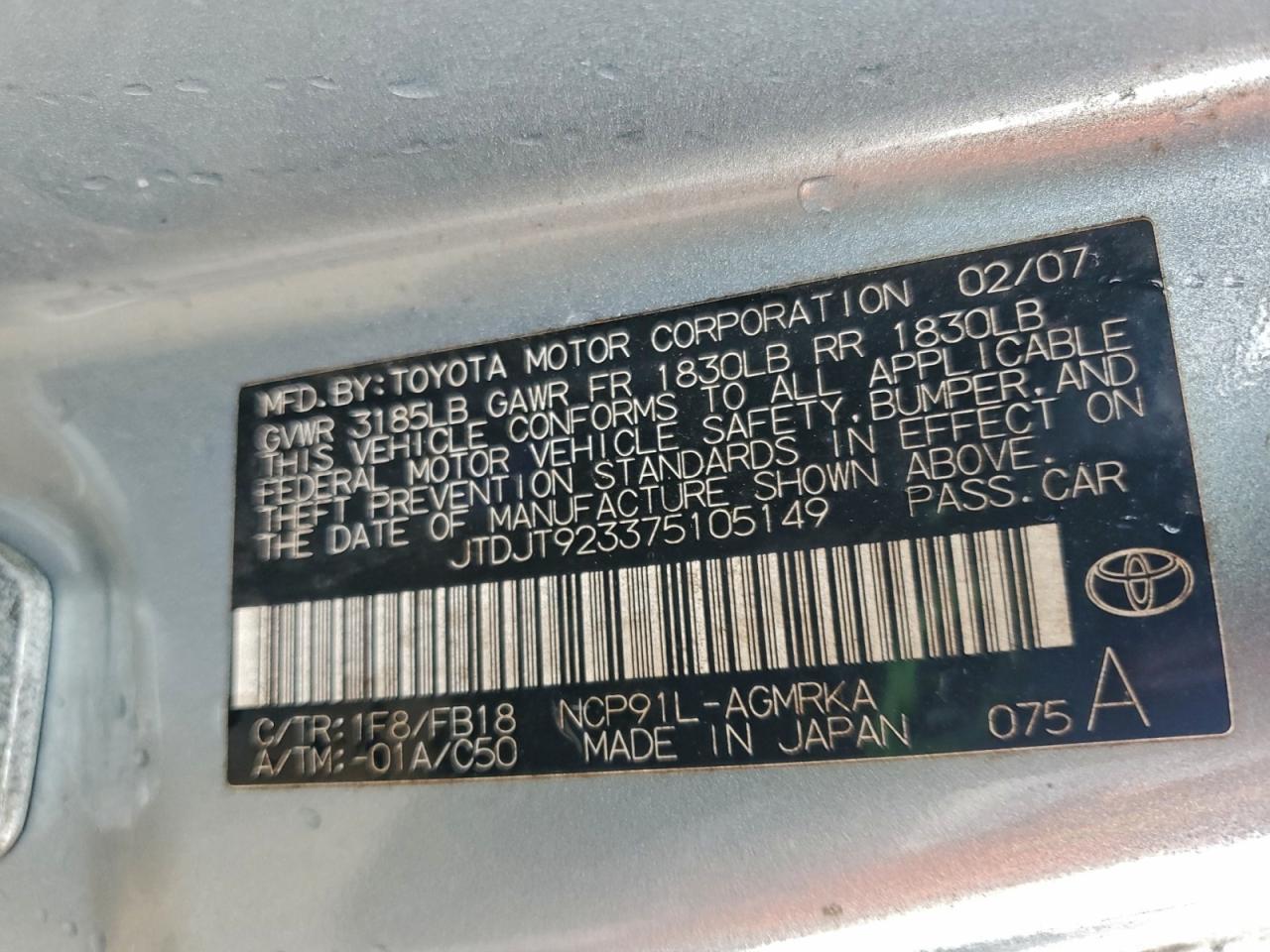 2007 Toyota Yaris VIN: JTDJT923375105149 Lot: 93874735