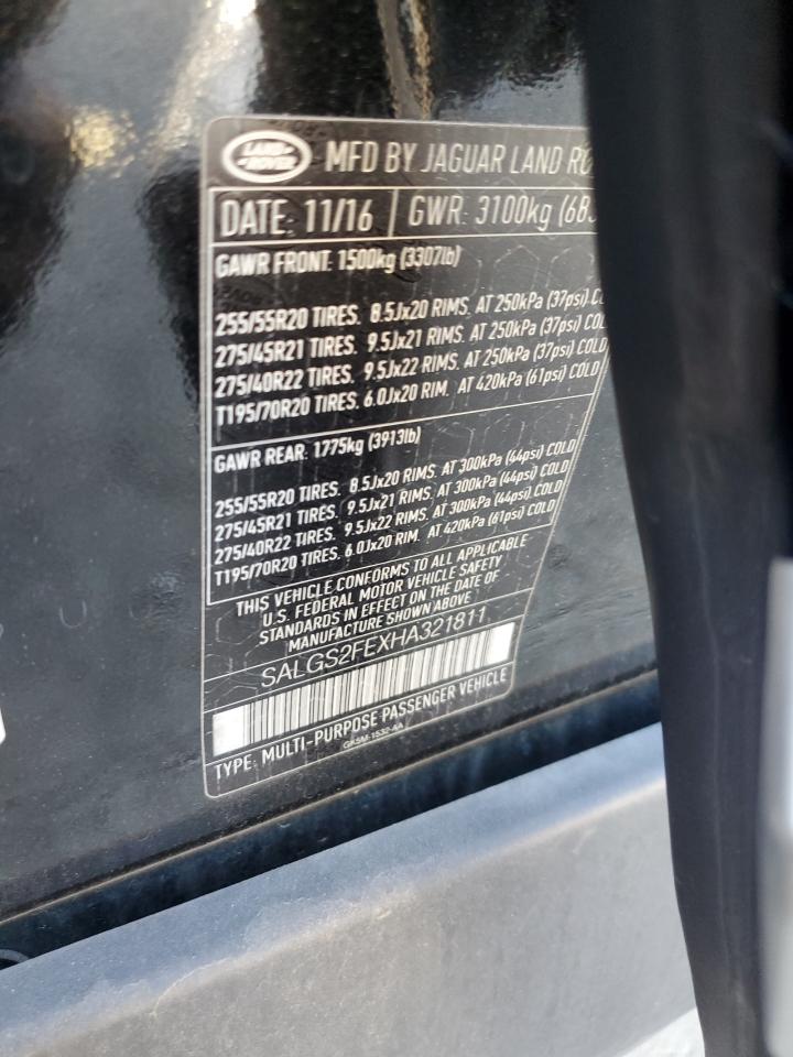 2017 Land Rover Range Rover Supercharged VIN: SALGS2FEXHA321811 Lot: 92062095