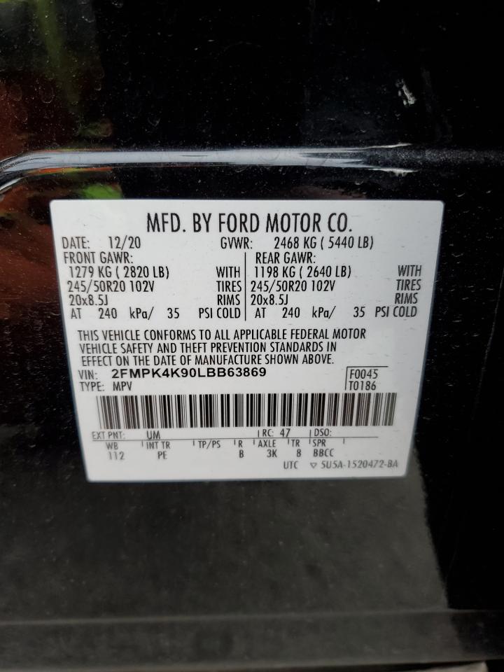 2020 Ford Edge Titanium VIN: 2FMPK4K90LBB63869 Lot: 90429515