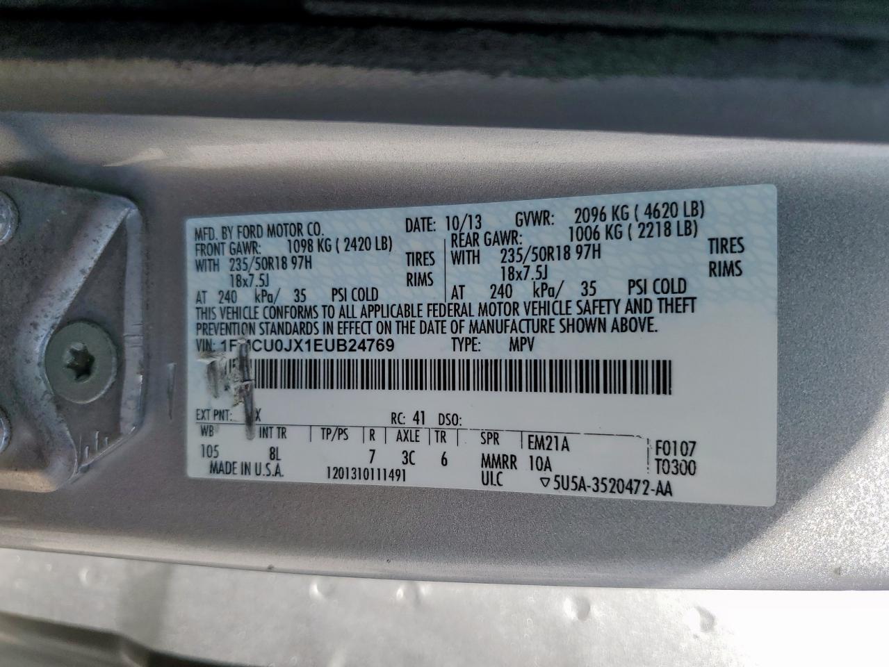 2014 Ford Escape Titanium VIN: 1FMCU0JX1EUB24769 Lot: 92727515