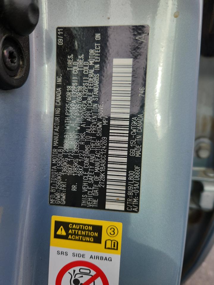 2012 Lexus Rx 350 VIN: 2T2BK1BA9CC124269 Lot: 92609045