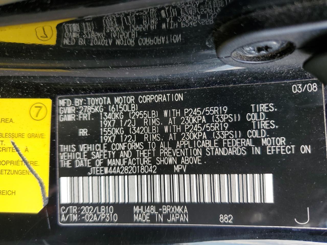 2008 Toyota Highlander Hybrid Limited VIN: JTEEW44A282018042 Lot: 91291955